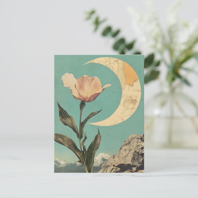 Pink Flower and Crescent Moon Postcard (Standing Front)