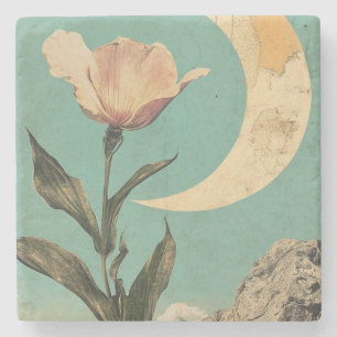 Pink Flower and Crescent Moon Stone Coaster