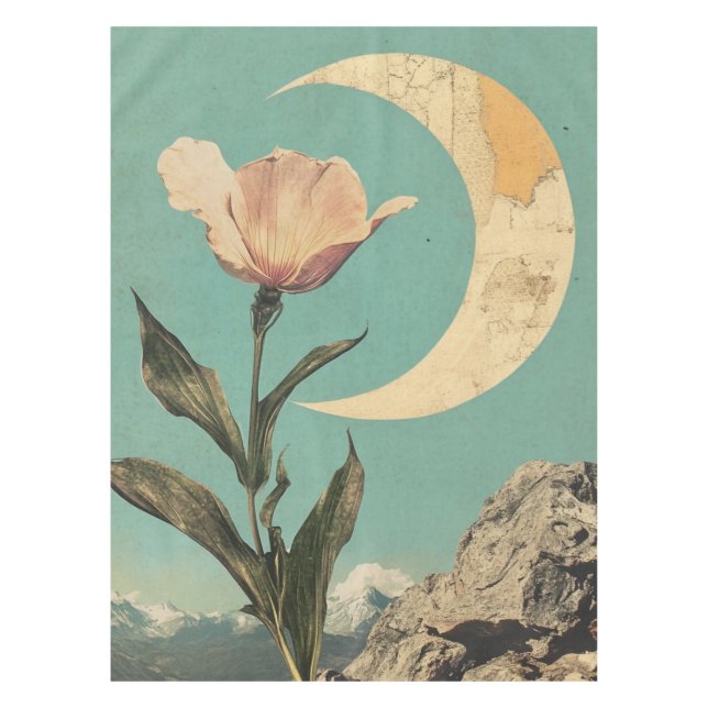 Pink Flower and Crescent Moon Tablecloth (Front)