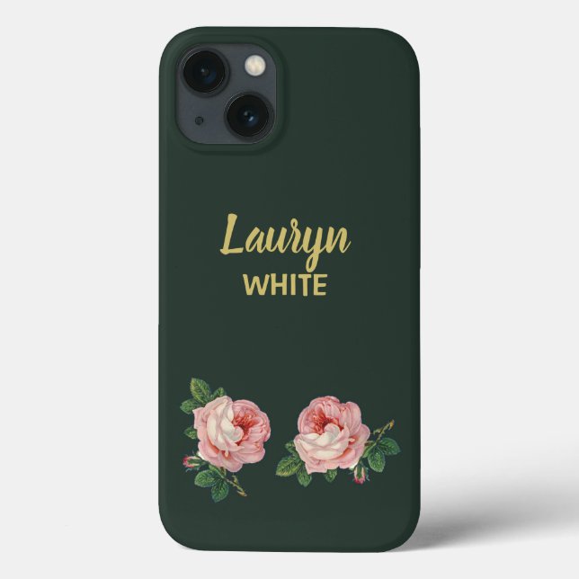 Pink flower and leaves on dark green Case-Mate iPhone case (Back)