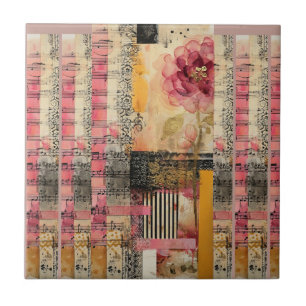 Pink Flower And Music Notes Ceramic Tile