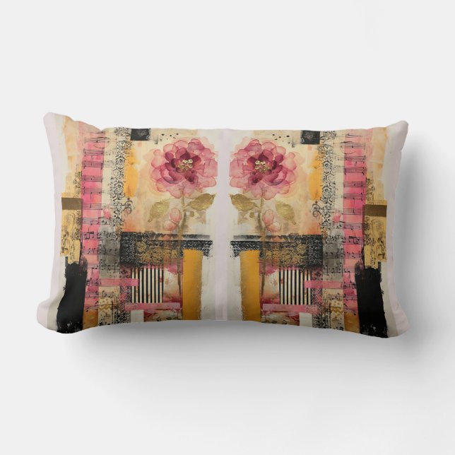 Pink Flower And Music Notes Lumbar Cushion (Front)