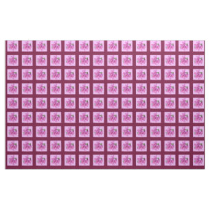 Pink Flower and Squares Fabric