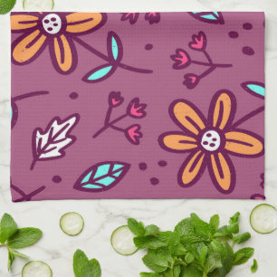 Pink Flower Art Pattern Aesthetic Flower PNG Tradi Tea Towel