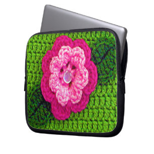 Pink Flower Artisan Crochet Print Electronics Bag