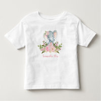 Pink Flower Baby Elephant Birthday Toddler T-Shirt