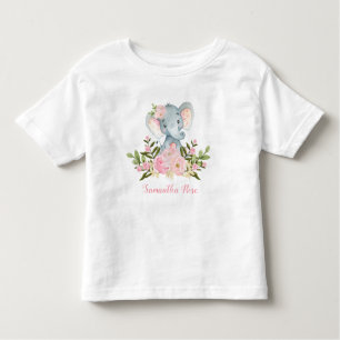 Pink Flower Baby Elephant Birthday Toddler T-Shirt