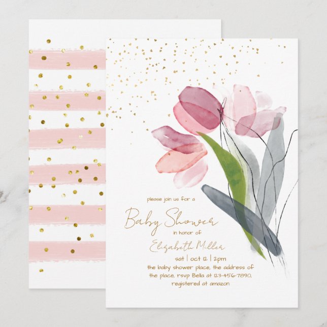 Pink Flower Baby In Bloom Baby Shower  Invitation (Front/Back)