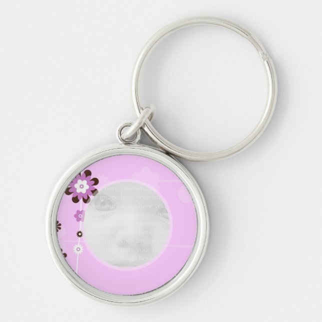 Pink Flower Baby Photo Calendar Key Ring (Front)