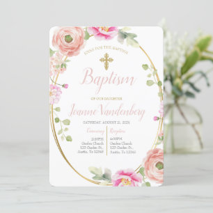 Pink flower baptism  invitation