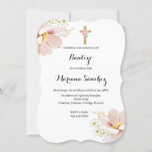 Pink flower baptism invitation for girl