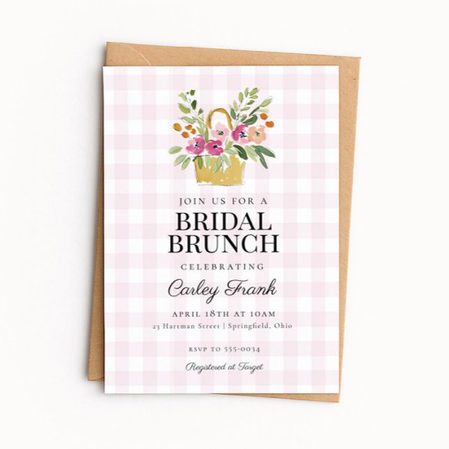 Pink Flower Basket Bridal Shower Brunch Invitation (Creator Uploaded)