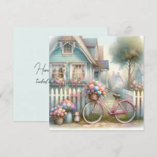Pink Flower Bike at Blue Cottage Gate Card
