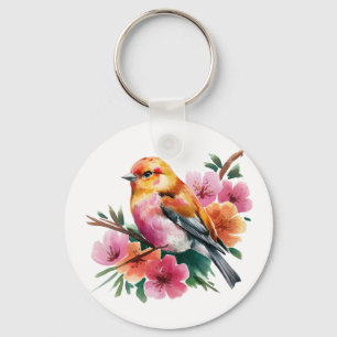 Pink Flower Bird Key Ring