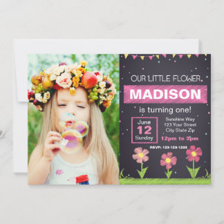 Pink Flower Birthday Invitation with photo