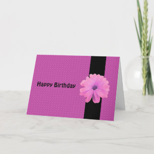 Pink Flower Black Ribbon Birthday Wishes Card