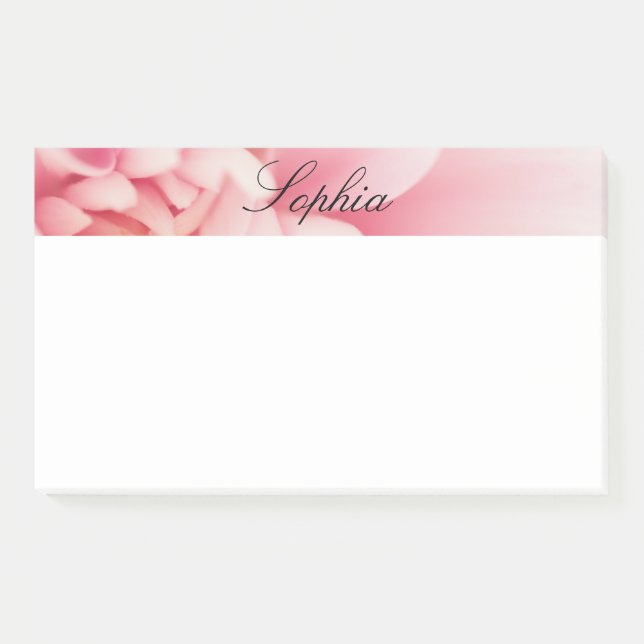 Pink Flower & Black Script Name Post-it Notes (Front)