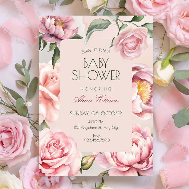 Pink flower bloom baby shower invitation (Creator Uploaded)