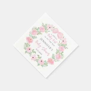Pink flower blooms with cute bow baby girl shower napkin