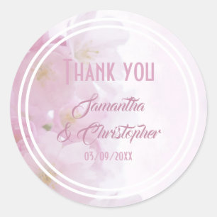 Pink flower blossom thank you classic round sticker