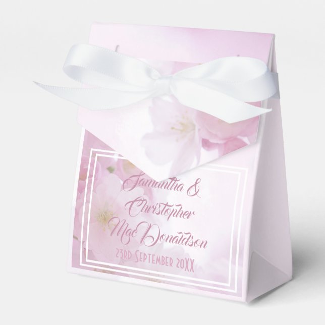 Pink flower blossom wedding favour box (Front Side)