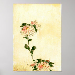 Pink Flower Blossoms, Hokusai Japanese Fine Art Poster