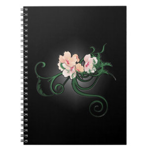 Pink Flower Blossoms on a Black Background Notebook