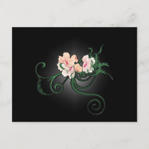 Pink Flower Blossoms on a Black background Postcard