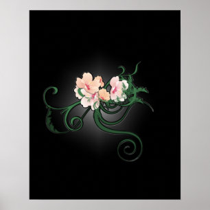 Pink Flower Blossoms on a Black background Poster