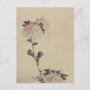 Pink Flower Blossoms on Low Stalk by Hokusai Postcard