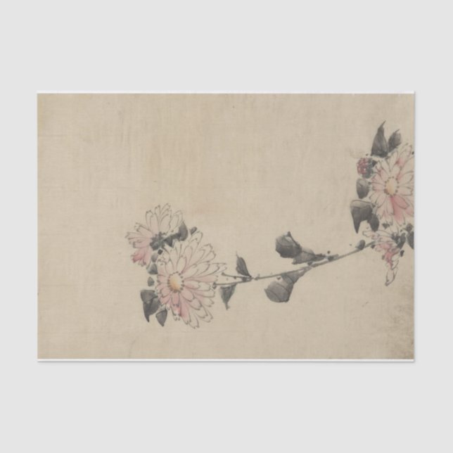 Pink Flower Blossoms on Low Stalk by Hokusai Tissue Paper (Front)