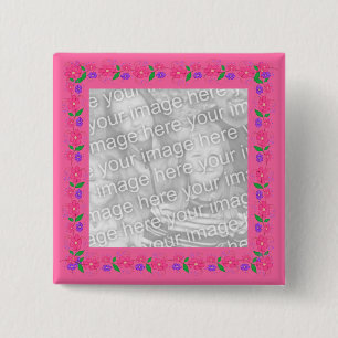 Pink Flower Border Photo Button
