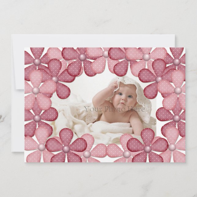 Pink Flower Border Photo Card (Front)