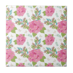 Pink Flower Botanical Floral Blossom Leaves Ceramic Tile