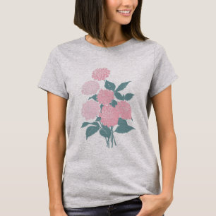 Pink Flower Bouquet Block Print Drawing Design T-Shirt