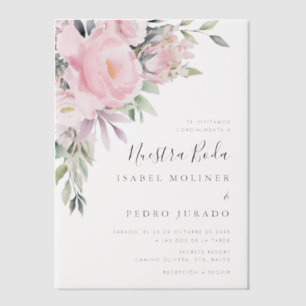 Pink Flower Bouquet Nuestra Boda Spanish Wedding Vellum Invitations