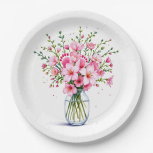 Pink Flower Bouquet With Baby Feet Paper Plate