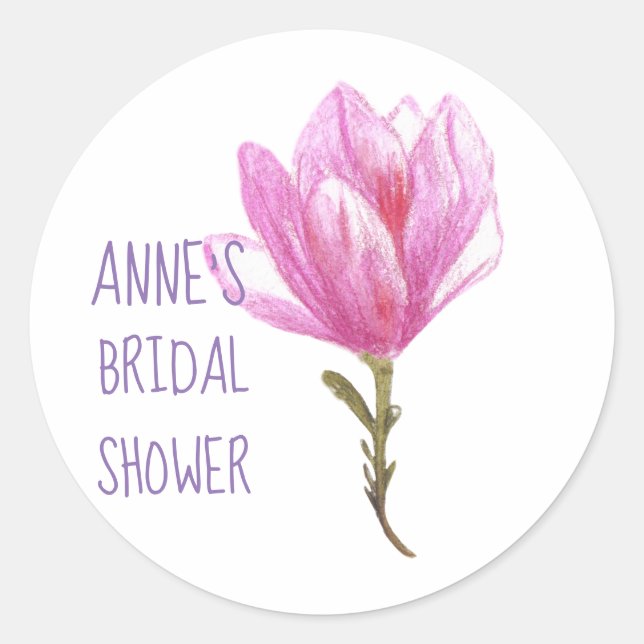 Pink Flower  Bridal Shower Classic Round Sticker (Front)