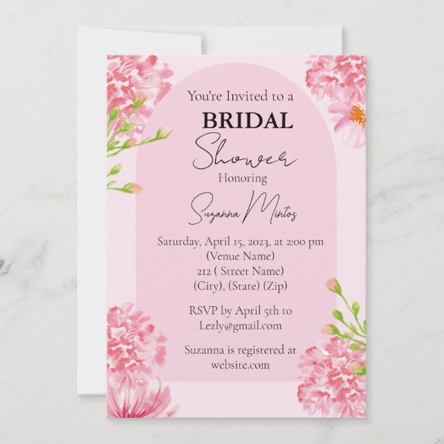 Pink Flower Bridal Shower  Invitation (Front)