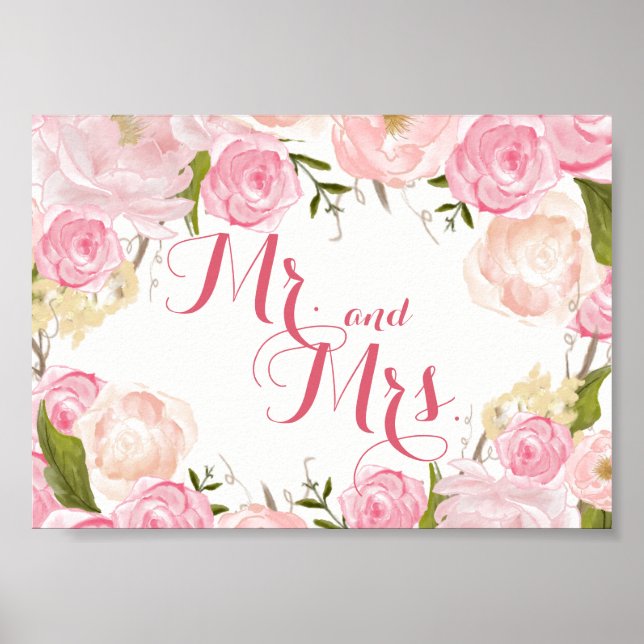 pink flower bridal shower SIGN Mr. and Mrs. (Front)