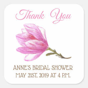 Pink Flower Bridal Shower Square Stickers