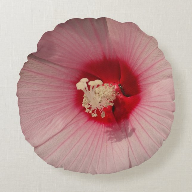 Pink Flower Brushed Polyester Round throw cushion (Front)