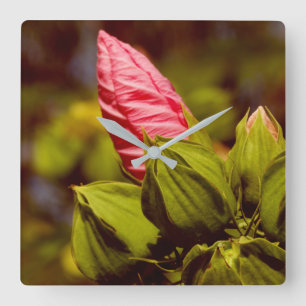 Pink Flower Bud Floral Garden Photo Clock