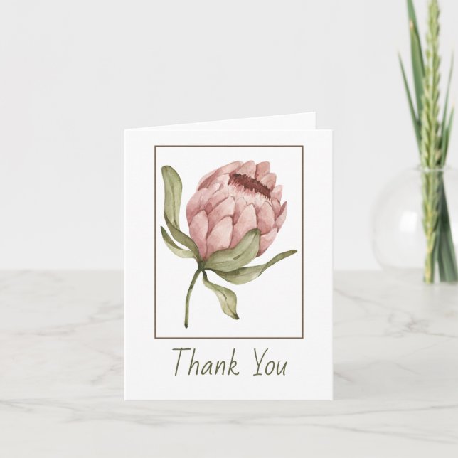 Pink Flower Bud Folded Thank You Card (Front)