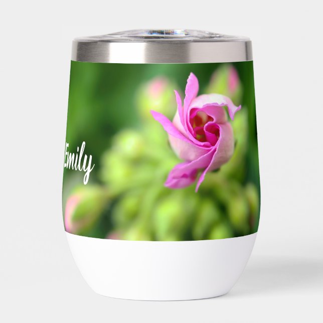 Pink Flower Bud Personalised Tumbler (Front)