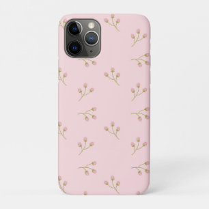 Pink Flower Buds Green Stem Floral Spring iPhone 11 Pro Case