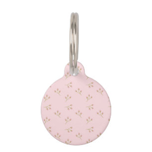 Pink Flower Buds Green Stem Floral Spring Pet Tag