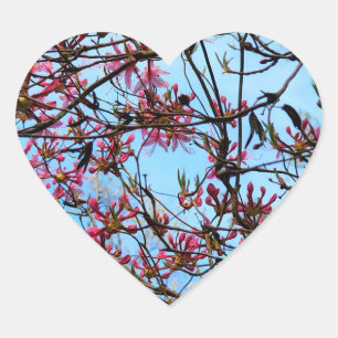 Pink Flower Buds on a Tree Heart Sticker