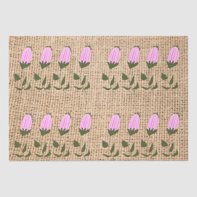 Pink Flower Buds on Burlap Tissue Paper (Front)