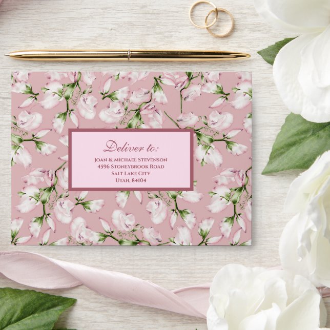 Pink Flower Buds Pattern Wedding Pre-addressed  Envelope (Wedding)